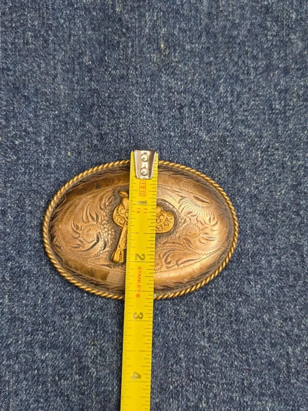 Vintage B-K Silversmith Hand Engraved Sterling Silver Front Saddle Belt Buckle